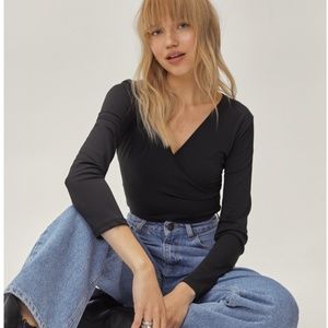 Fitted V Neck Wrap Ruched Top